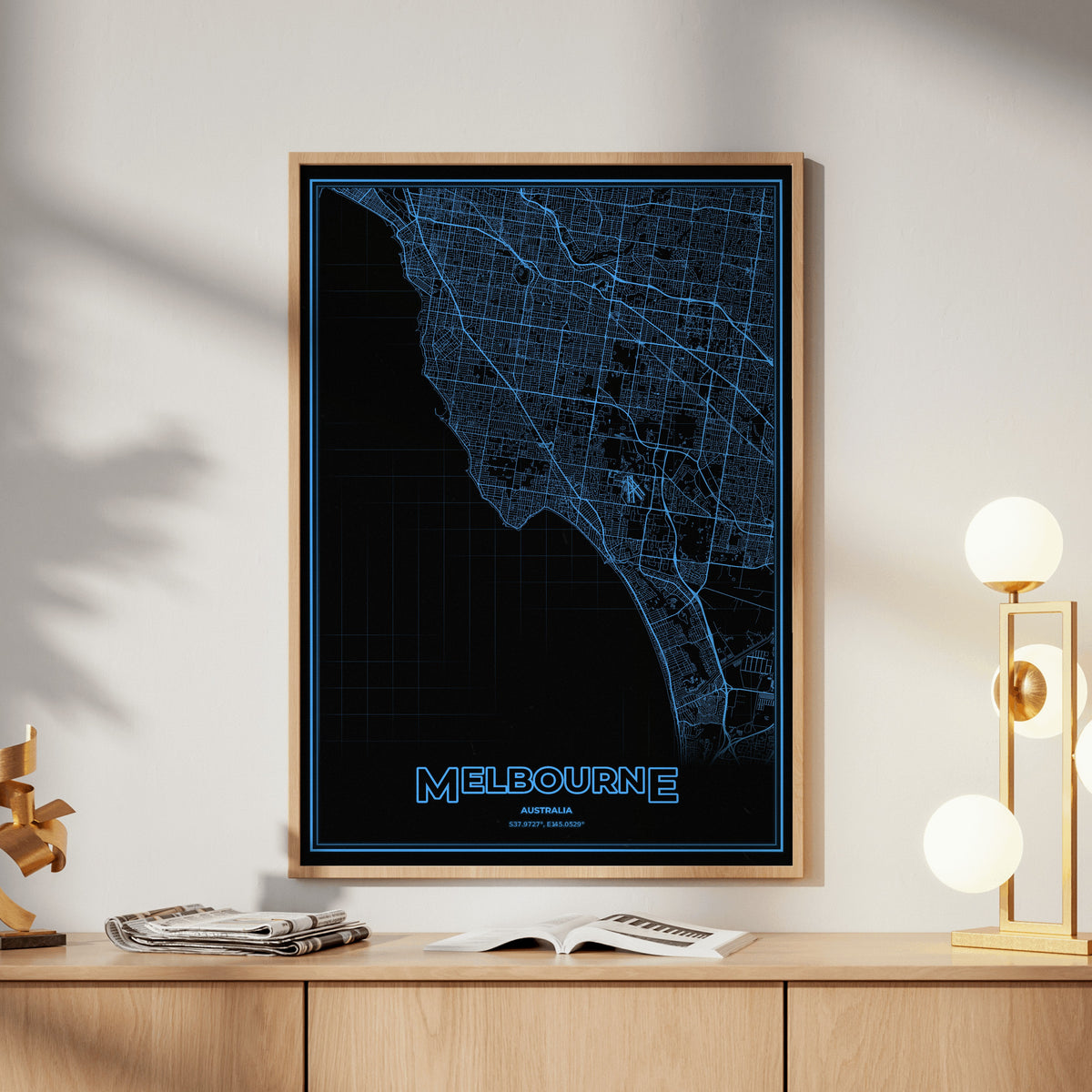 Melbourne Phosphor Map Poster - IBM Blue