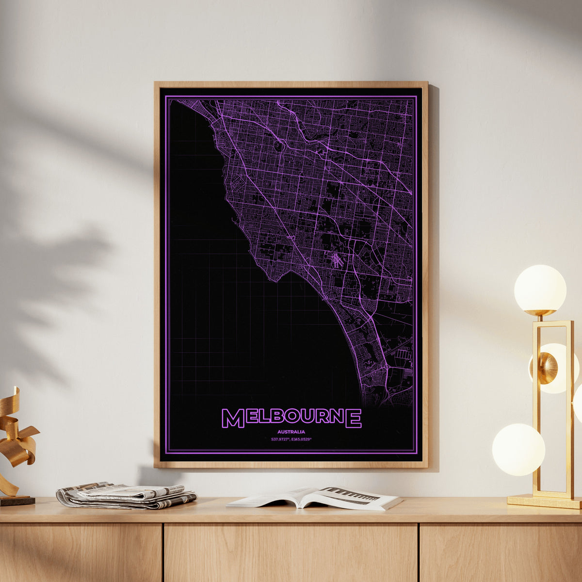 Melbourne Phosphor Map Poster - EGA Violet