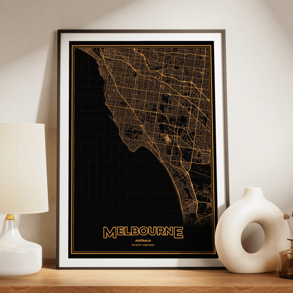 Melbourne Phosphor Map Poster - Amber CRT