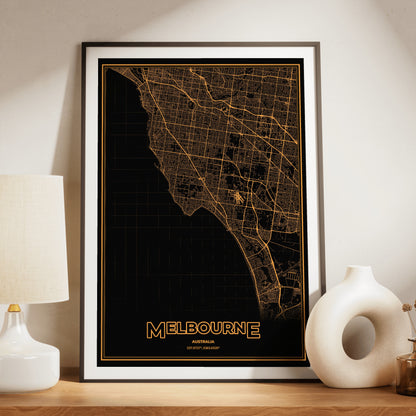 Melbourne Phosphor Map Poster - Amber CRT