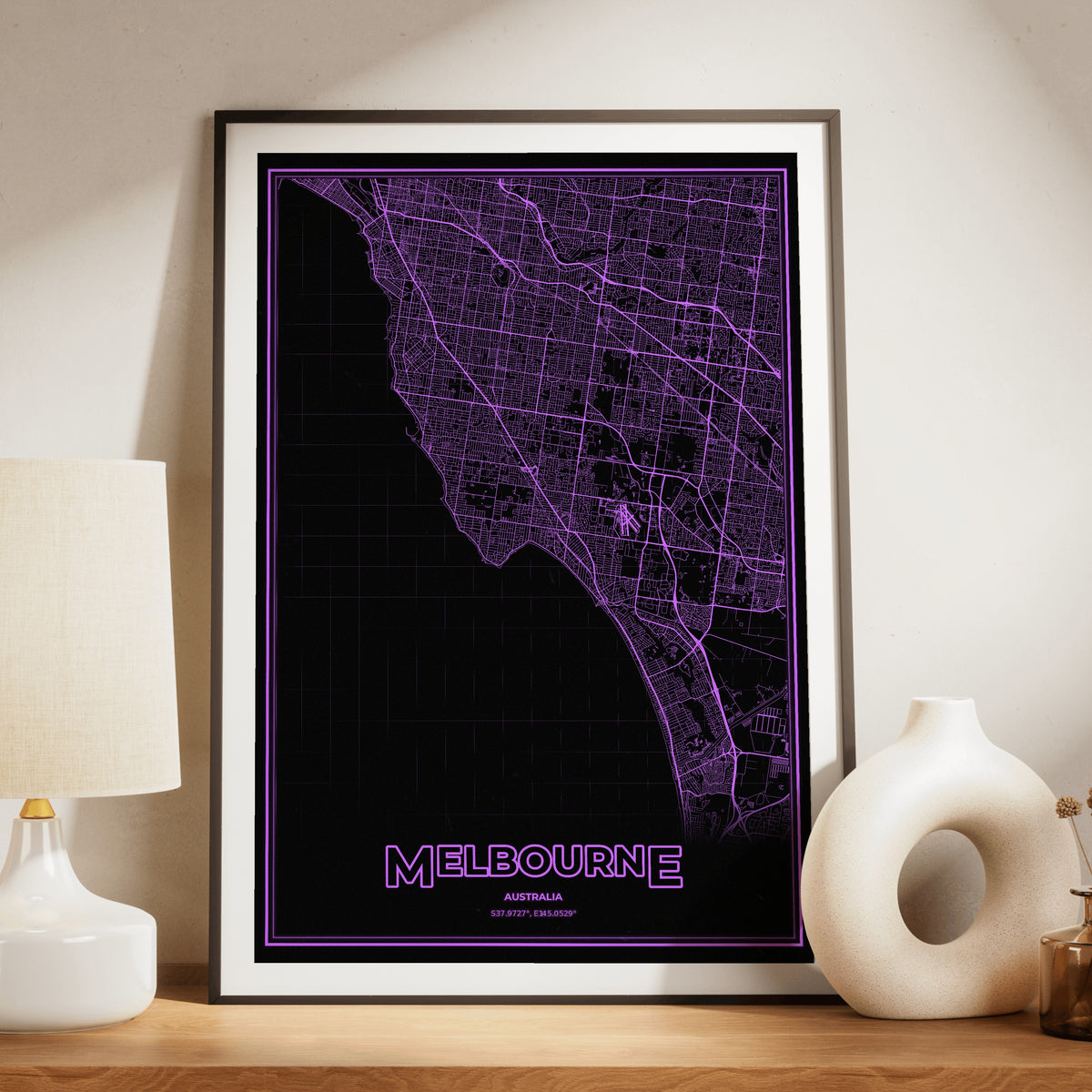 Melbourne Phosphor Map Poster - EGA Violet