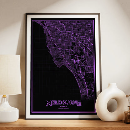 Melbourne Phosphor Map Poster - EGA Violet