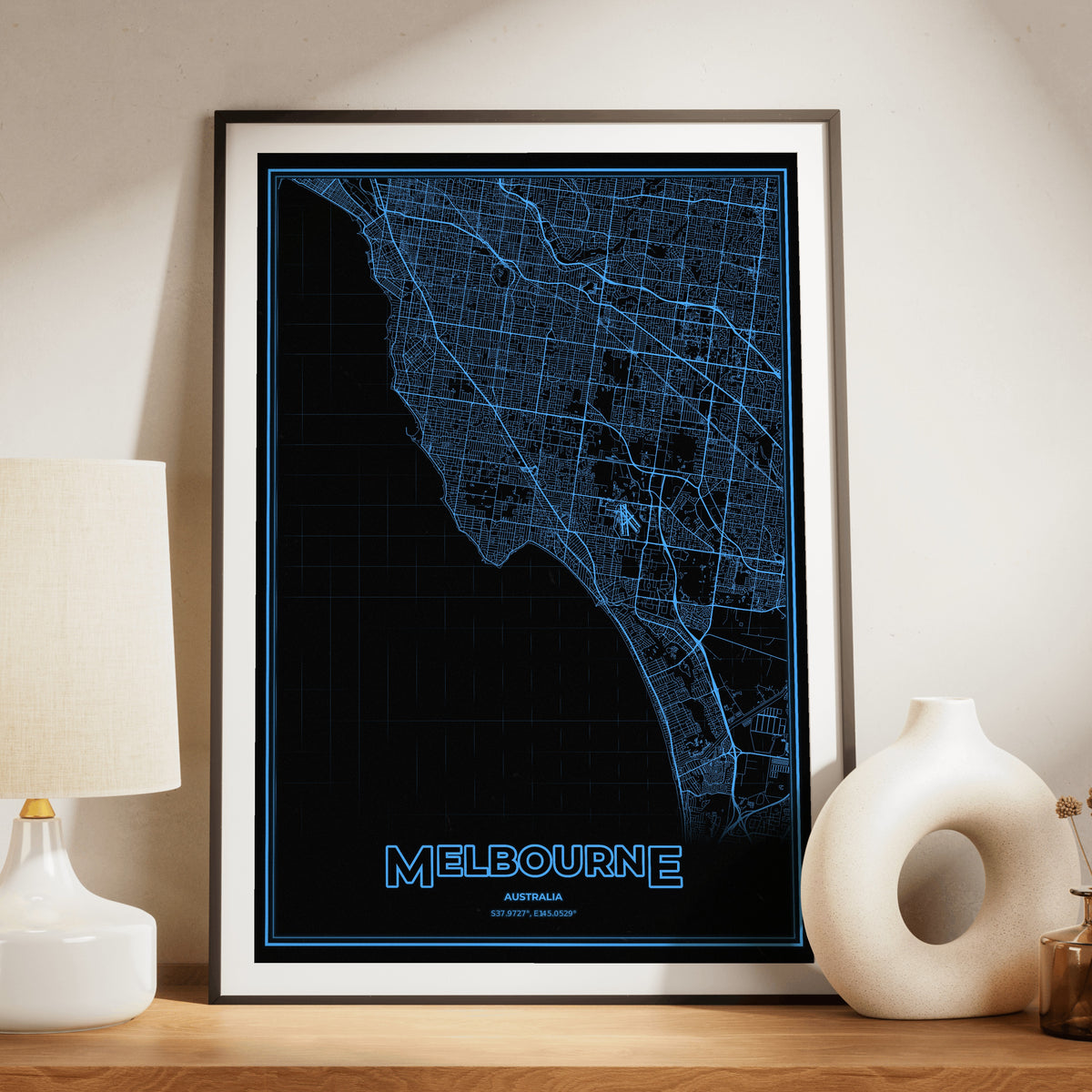 Melbourne Phosphor Map Poster - IBM Blue