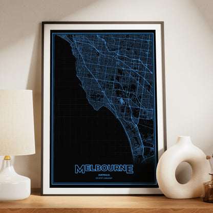 Melbourne Phosphor Map Poster - IBM Blue
