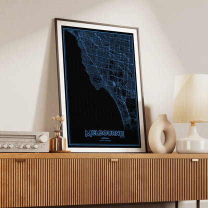 Melbourne Phosphor Map Poster - IBM Blue