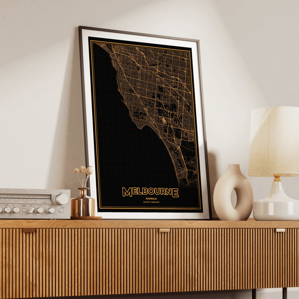 Melbourne Phosphor Map Poster - Amber CRT