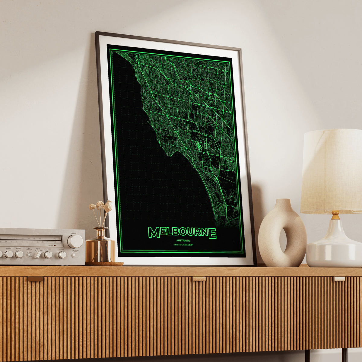 Melbourne Phosphor Map Poster - Phosphor Green