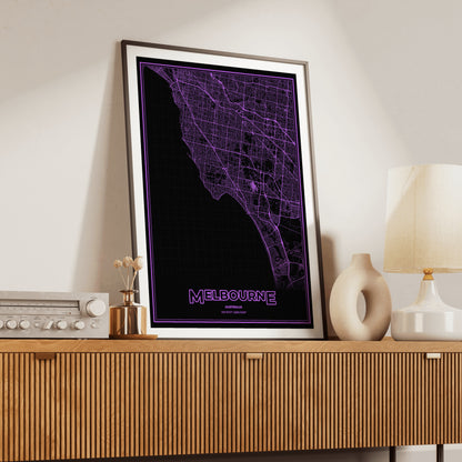 Melbourne Phosphor Map Poster - EGA Violet