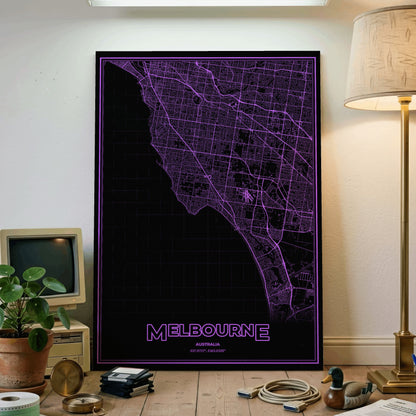 Melbourne Phosphor Map Poster - EGA Violet