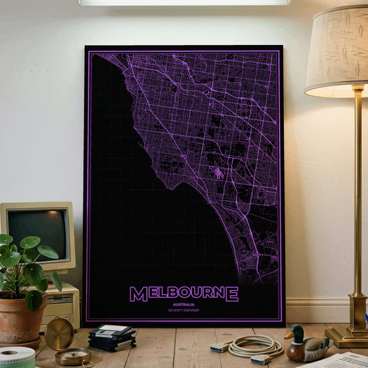 Melbourne Phosphor Map Poster - EGA Violet