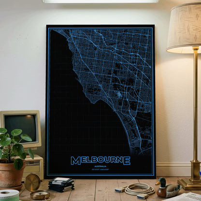 Melbourne Phosphor Map Poster - IBM Blue
