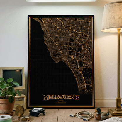 Melbourne Phosphor Map Poster - Amber CRT