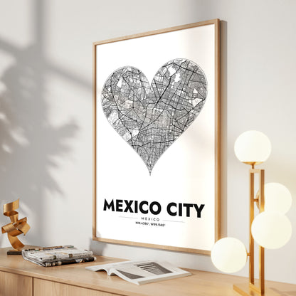 Mexico City Heart Map Poster