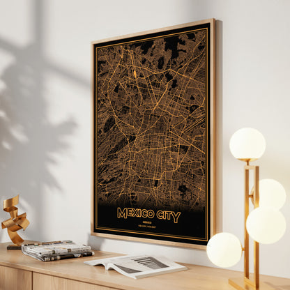 Mexico City Phosphor Map Poster - Amber CRT