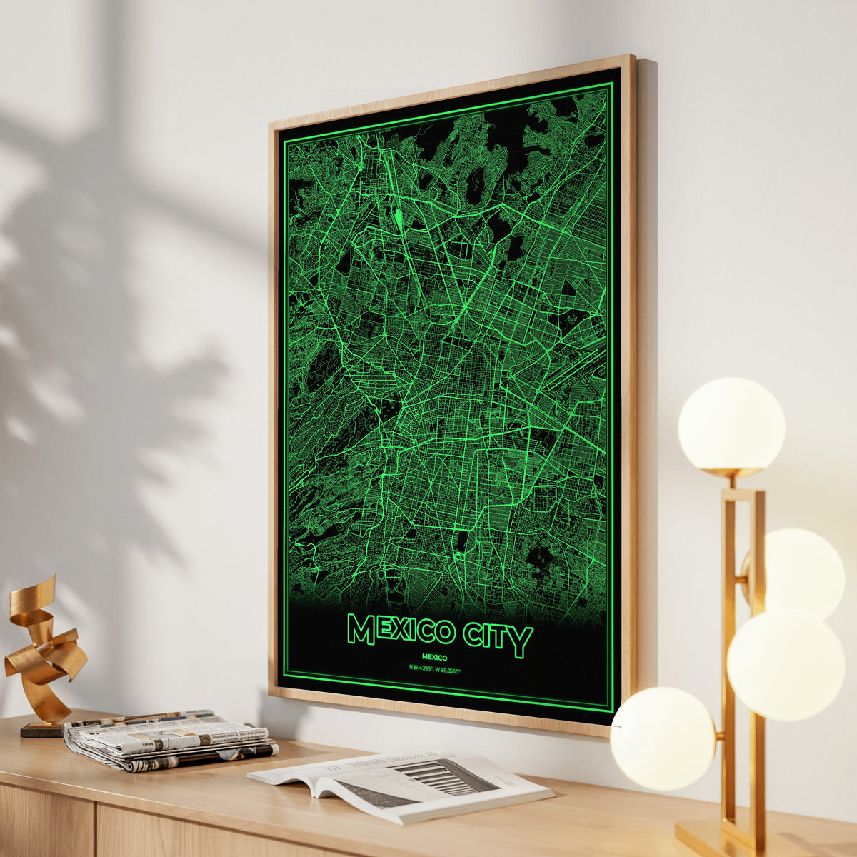 Mexico City Phosphor Map Poster - Phosphor Green