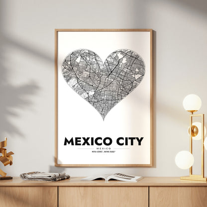 Mexico City Heart Map Poster