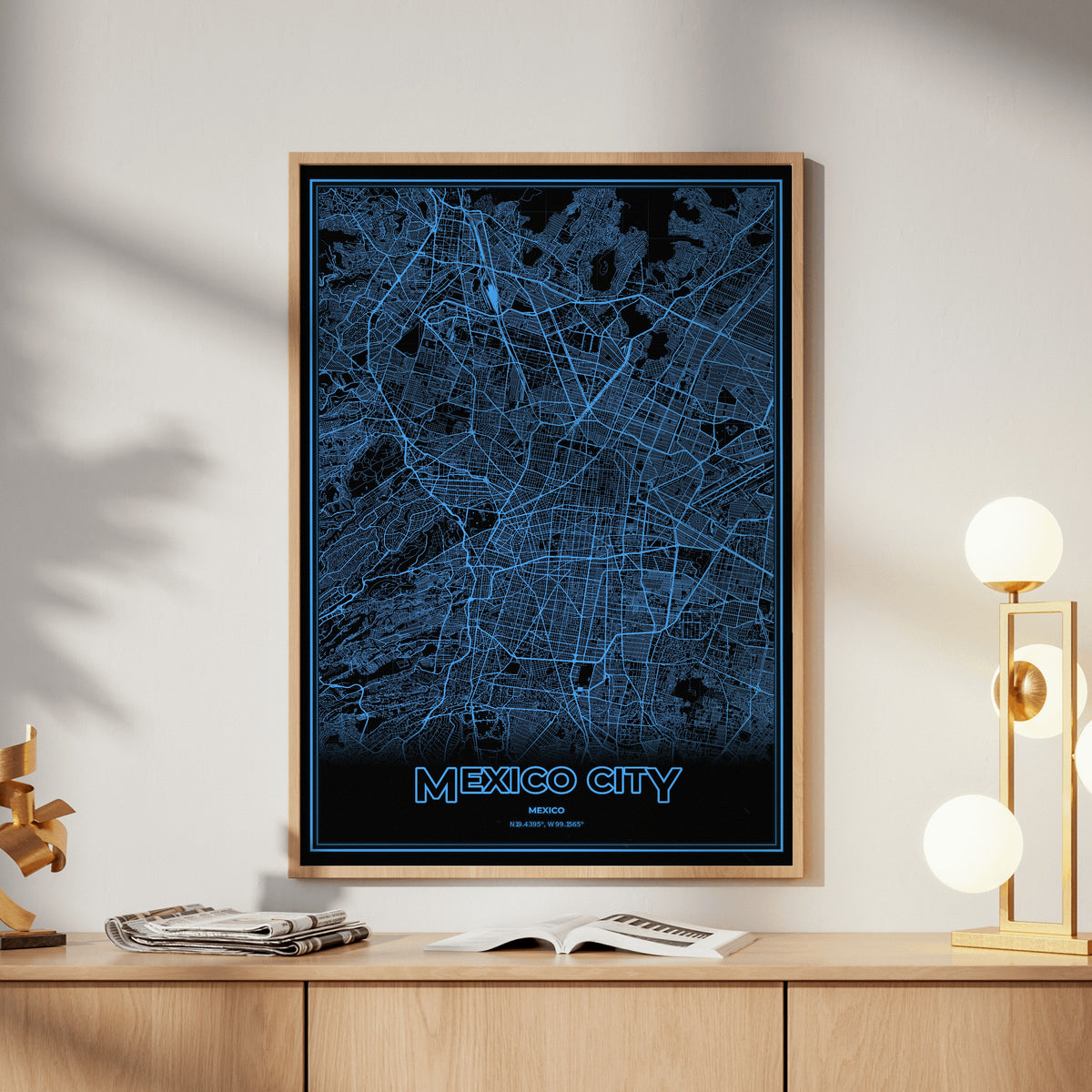 Mexico City Phosphor Map Poster - IBM Blue
