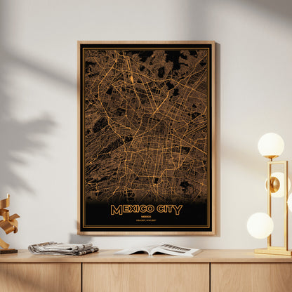 Mexico City Phosphor Map Poster - Amber CRT