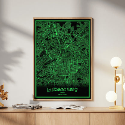 Mexico City Phosphor Map Poster - Phosphor Green