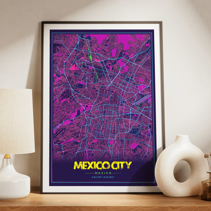 Mexico City Cyberpunk Map Poster