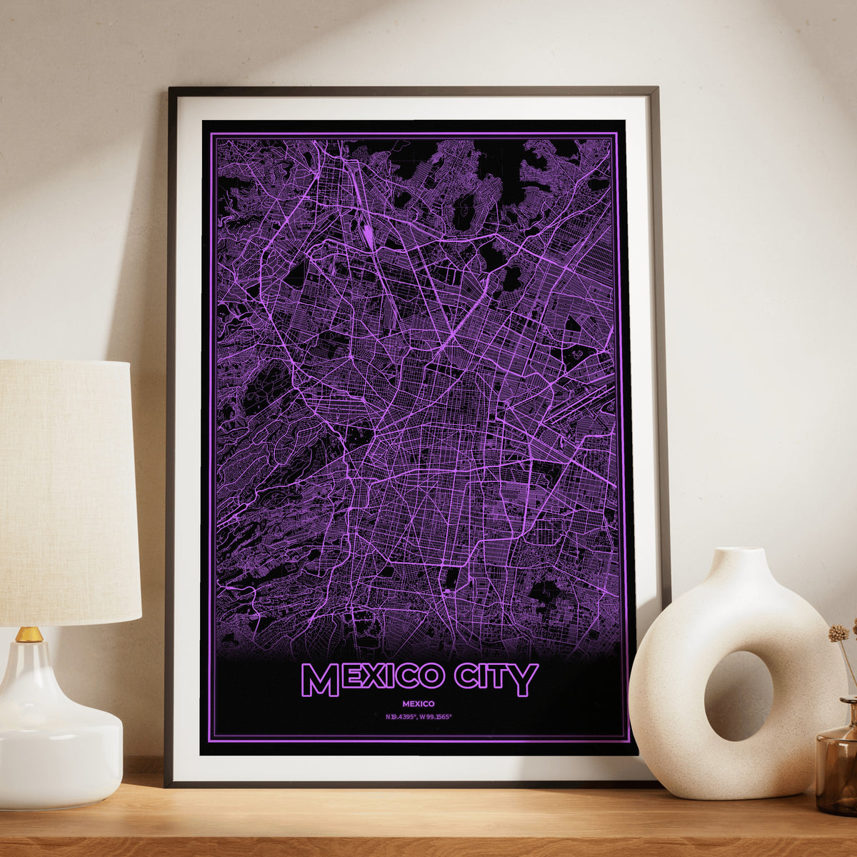 Mexico City Phosphor Map Poster - EGA Violet