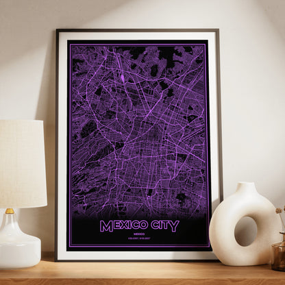 Mexico City Phosphor Map Poster - EGA Violet
