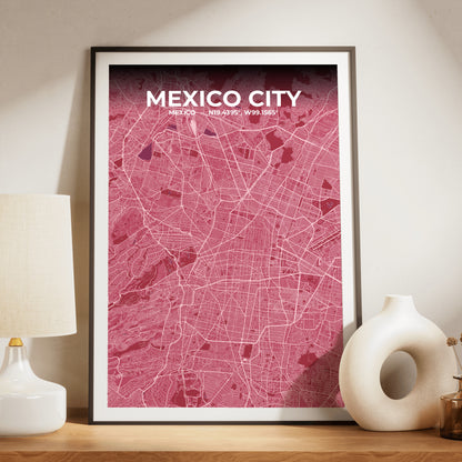 Mexico City Scarlet Map Poster