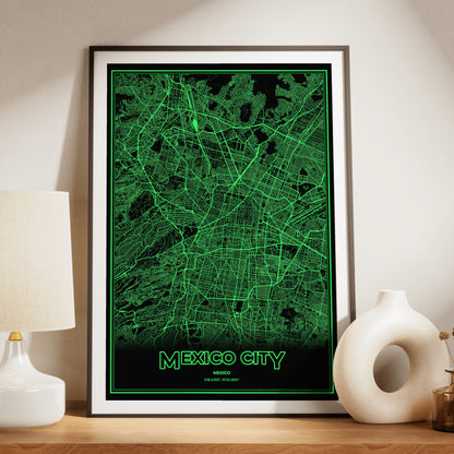 Mexico City Phosphor Map Poster - Phosphor Green