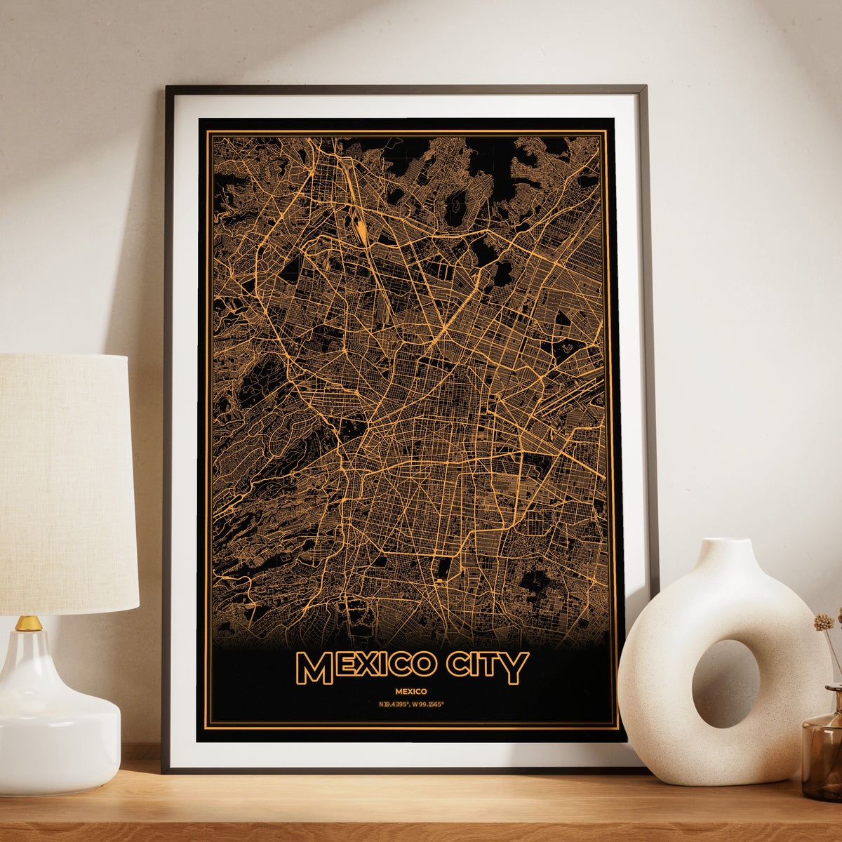 Mexico City Phosphor Map Poster - Amber CRT