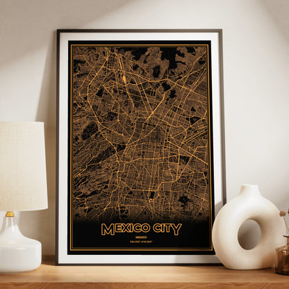 Mexico City Phosphor Map Poster - Amber CRT