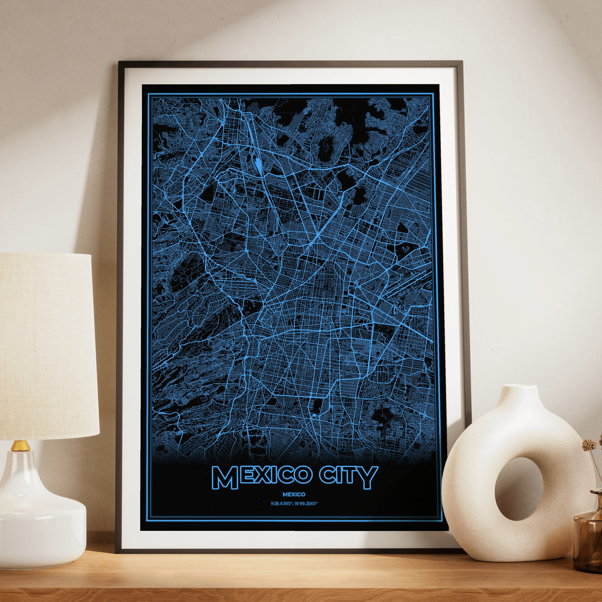 Mexico City Phosphor Map Poster - IBM Blue