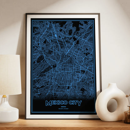 Mexico City Phosphor Map Poster - IBM Blue