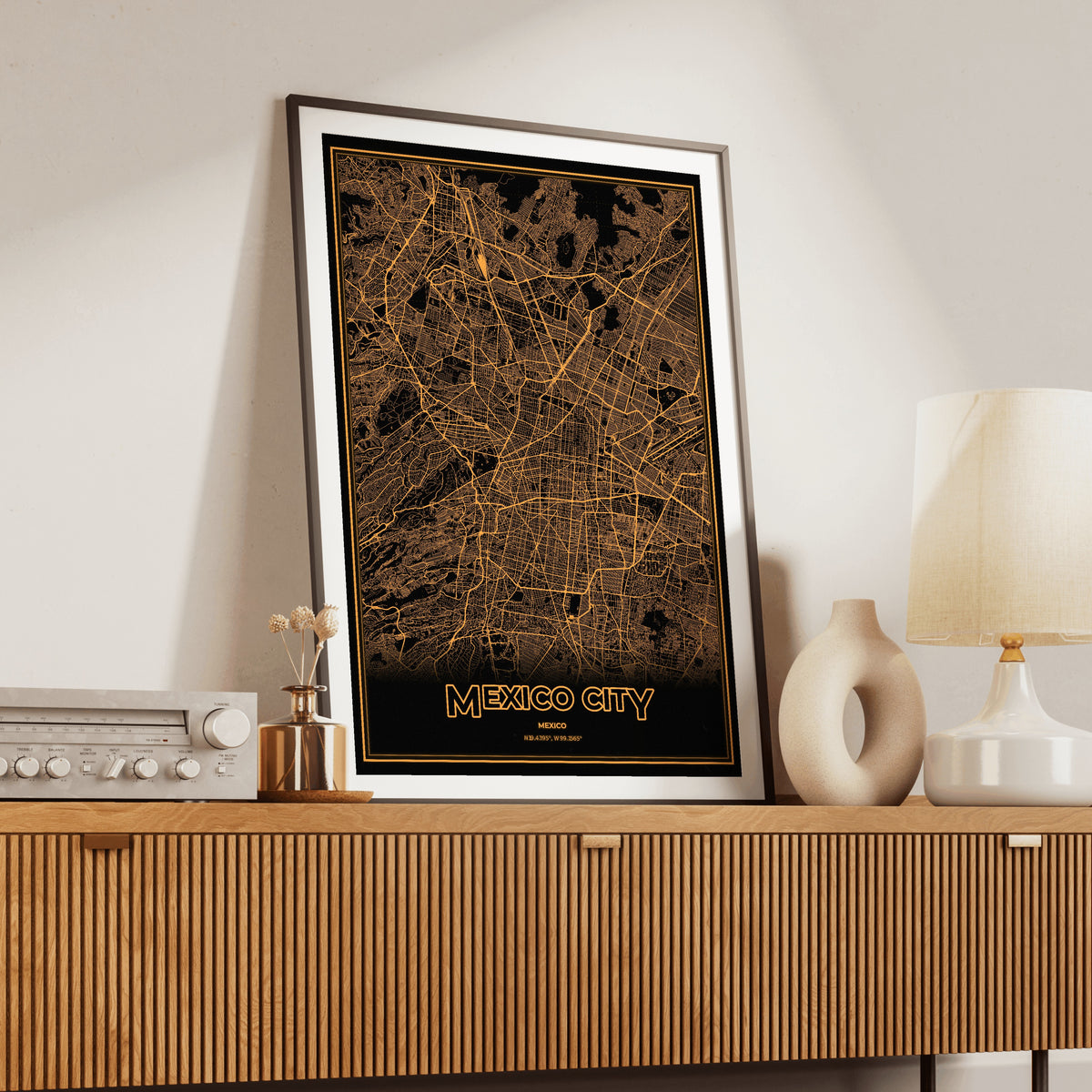 Mexico City Phosphor Map Poster - Amber CRT