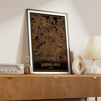 Mexico City Phosphor Map Poster - Amber CRT