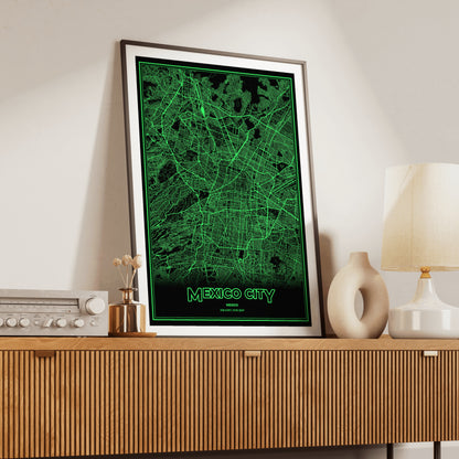 Mexico City Phosphor Map Poster - Phosphor Green