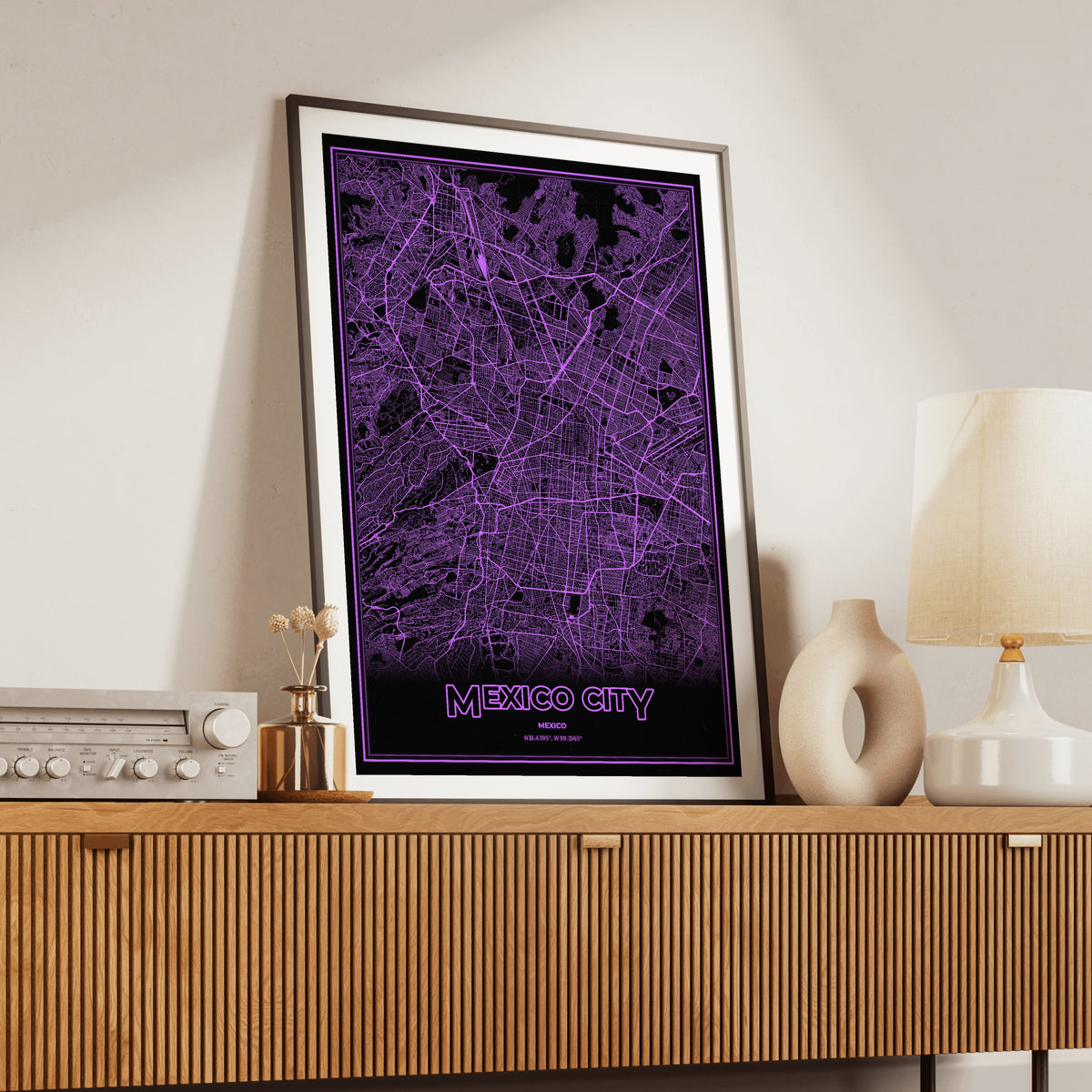 Mexico City Phosphor Map Poster - EGA Violet
