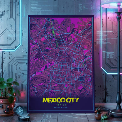 Mexico City Cyberpunk Map Poster