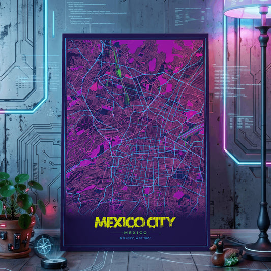 Mexico City Cyberpunk Map Poster