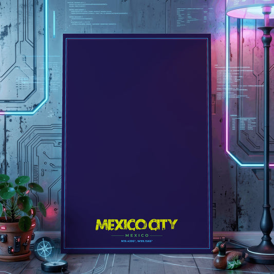 Mexico City Cyberpunk Map Poster