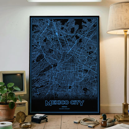 Mexico City Phosphor Map Poster - IBM Blue