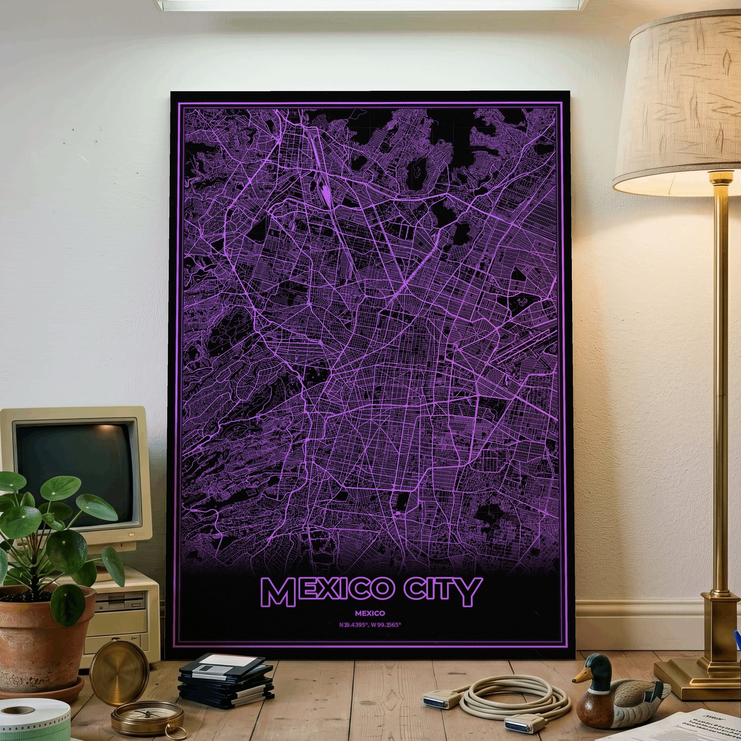 Mexico City Phosphor Map Poster - EGA Violet