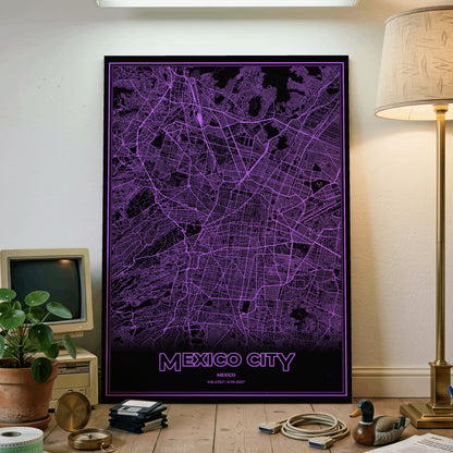 Mexico City Phosphor Map Poster - EGA Violet