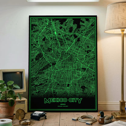 Mexico City Phosphor Map Poster - Phosphor Green