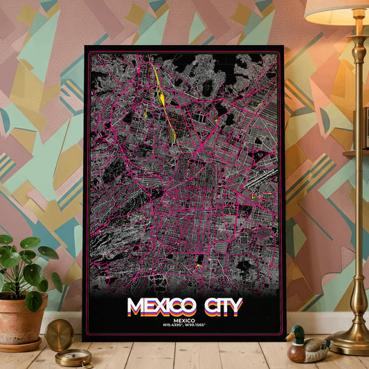 Mexico City Retro Map Poster