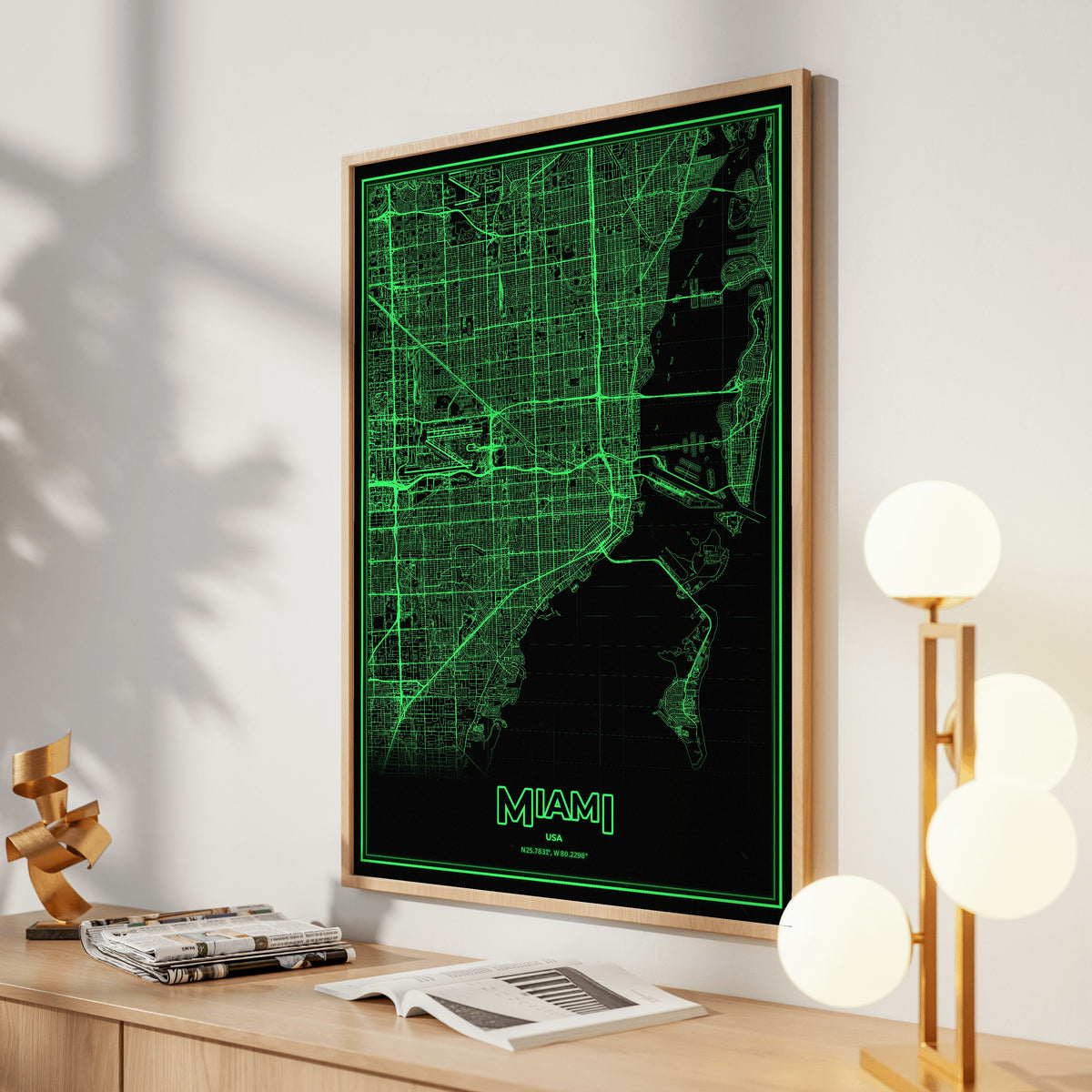 Miami Phosphor Map Poster - Phosphor Green