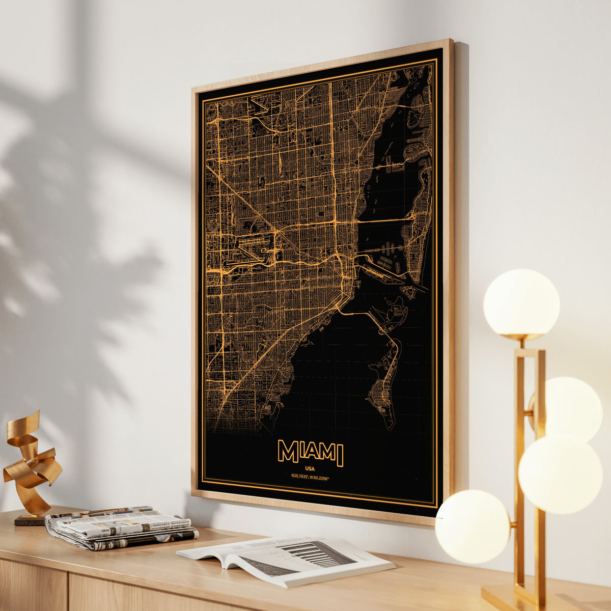 Miami Phosphor Map Poster - Amber CRT