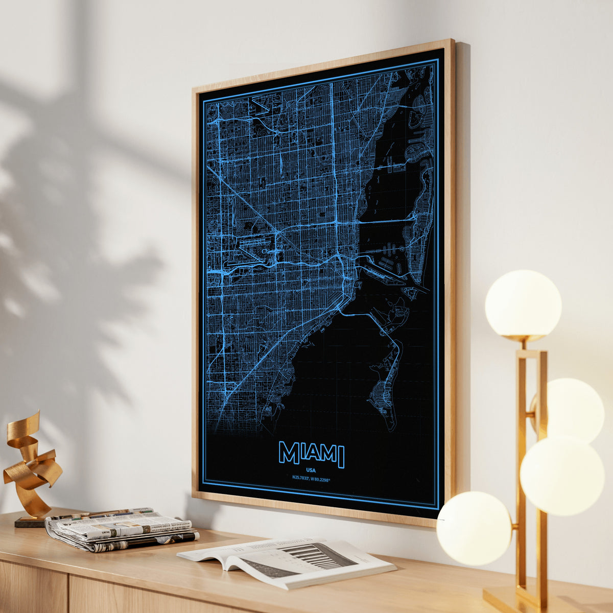Miami Phosphor Map Poster - IBM Blue