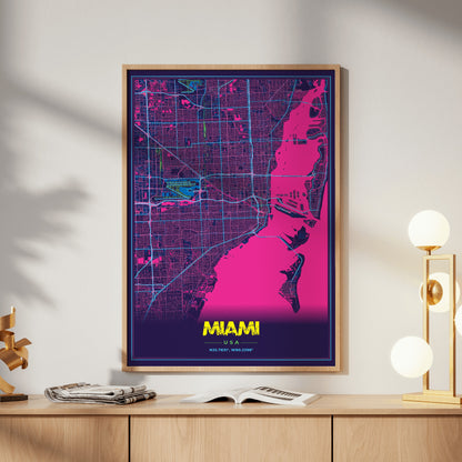 Miami Cyberpunk Map Poster