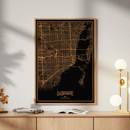 Miami Phosphor Map Poster - Amber CRT