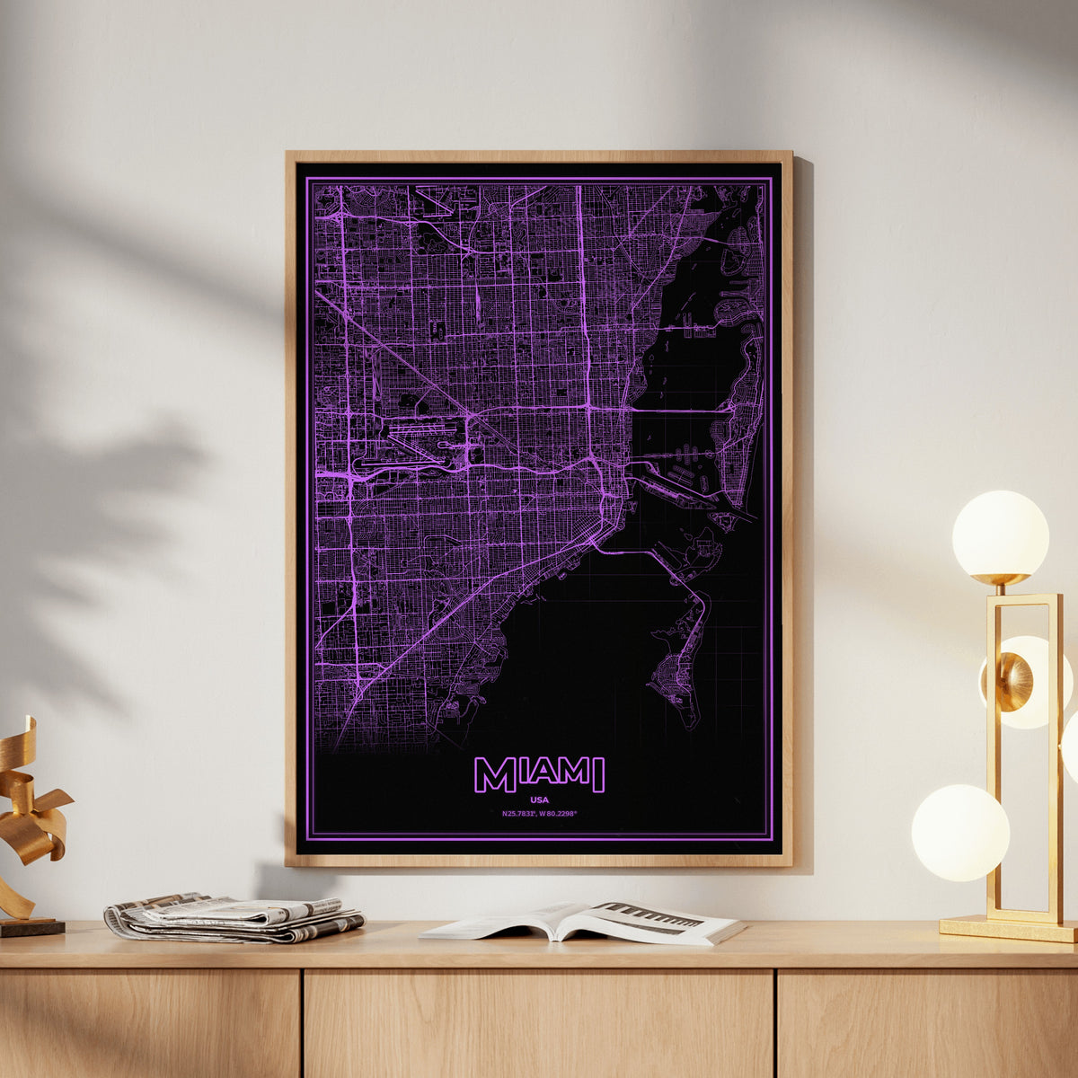 Miami Phosphor Map Poster - EGA Violet